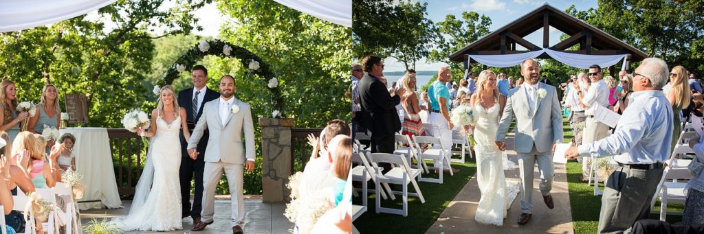 Bride and groom cheering as they leave The Springs wedding ceremony alter